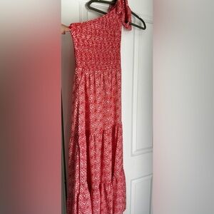 Red floral one shoulder maxi dress